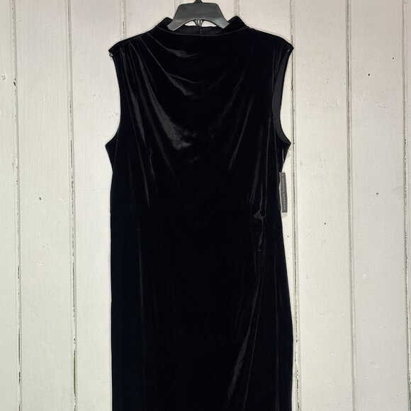 Donna Morgan Women's Size 16 Black Velvet Ruched Mock Neck Party Midi Dress NWT - Picture 3 of 11